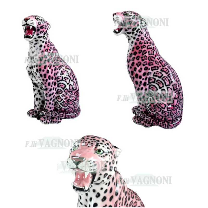 STATUA GIAGUARO ROSA IN CERAMICA CM. 86 -ANIMALI-